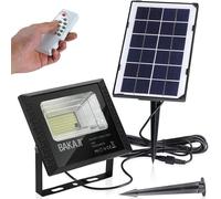 BAKAJI Faro Led Esterno 10W con Pannello Solare Luce Bianco 8000K Ultra-Luminoso 200LM Lampada Faro Faretto con Telecomando Funzione Timer e Sensore Crepuscolare Faretti Risparmio Energetico IP65