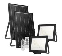 Faro Led 120W Nero con pannello solare IP66 Bianco freddo 6500K Dimmerabile con telecomando e sensore crepuscolare confezione da 2pz Wisdom