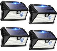 Faro LED Esterno con Pannello Solare, 4 Pezzi 185 LED 3 Modos Luce Solare LED Esterno con Sensore di Movimento, Lampada Solare da Esterno, IP65 Impermeabile LED Lampione per Giardino(Bianco Freddo)