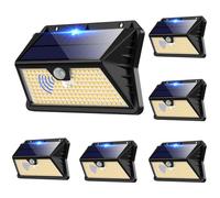 Faro LED Esterno con Pannello Solare, 6 Pezzi IP65 Luce Solare LED Esterno con Sensore di Movimento, 185 LED/3 Modos Lampada Solare da Esterno, Impermeabile LED Lampione per Giardino (Bianco caldo)