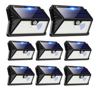Faro LED Esterno con Pannello Solare, 【8 Pezzi】Luce Solare LED Esterno con Sensore di Movimento, 185 LED/3 Modos Lampada Solare da Esterno, IP65 Impermeabile LED Lampione per Giardino(Bianco Freddo)