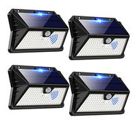 Faro LED Esterno con Pannello Solare, 4 Pezzi 185 LED 3 Modos Luce Solare LED Esterno con Sensore di Movimento, Lampada Solare da Esterno, IP65 Impermeabile LED Lampione per Giardino(Bianco Freddo)