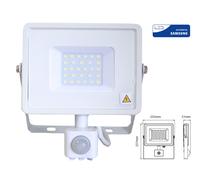 Faro Led Flood Light Slim 30W IP65 Neutro 4000K Carcassa Bianca con Sensore