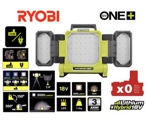 FARO LED IBRIDO DOPPIA ALIMENTAZ. BATTERIA 18V O CORRENTE -BATTER. ESCLUSA RYOBI