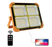Faro LED Portatile, 15600mAh Solare Faro Luce Ricaricabile Lavoro, lampada da Luce da Campeggio Con Telecomando, Proiettore Ricaricabile per Cantiere, Garage, Emergenza (Arancione+telecomando)