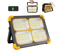 Faro LED Ricaricabile 100W, Faretto Lampada LED Ricaricabile Portatile Solare/348 LEDs/2 Magnetiche/4 Modalità/Banca di Energia, Proiettore LED Ricaricabile per Cantiere, Intrattenimento, Emergenza