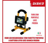 FARO LED RICARICABILE 20W FARETTO PORTATILE A BATTERIA LITIO LUCE BIANCA FREDDA