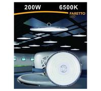 FARO LED SLIM INDUSTRIALE 200W UFO LAMPADA RIFLETTORE IP65 LUCE FREDDA HE02-200W