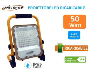 FARO LED SLIM SMD 50W RICARICABILE E PORTATILE MANIGLIA ERGONOMICA IP65 UNIVERSO