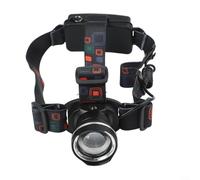 Faro LED T6 con messa a fuoco regolabile, per esterni, con doppia lente, per escursionismo, pesca, ciclismo, compatibile con batterie ricaricabili (nero)