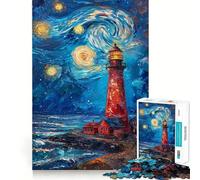 Faro nella notte stellata - Puzzle da 1000 pezzi per adulti - Gioco intelligente antistress - Montaggio - Sorpresa di Natale 38x52cm