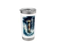 Faro nella tempesta con fulmine paesaggio marino drammatico Bicchiere termico in acciaio inox doppia parete