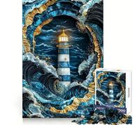 Faro nella tempesta - Puzzle Kintsugi da 1000 pezzi per adulti, ideale per stimolare la memoria, alleviare lo stress e creare un'atmosfera divertente e accogliente (38x52cm)