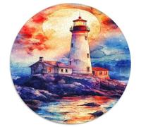 Faro Paesaggio Costiero Puzzle 1000 Pezzi Rotondo Carta Puzzle per Adulti
