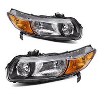 Faro Proiettore Fanale Anteriore Per Civic Sedan 4 Porte 2006-2011 Gruppo Ottico Anteriore Alloggiamento Nero Riflettore Ambra Faro Principale(Black Housing Amber)