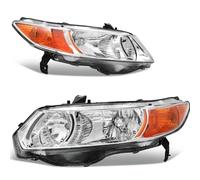 Faro Proiettore Fanale Anteriore Per Civic Sedan 4 Porte 2006-2011 Gruppo Ottico Anteriore Alloggiamento Nero Riflettore Ambra Faro Principale(Chrome Housing Amber)