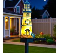 Faro solare da giardino, impermeabile, in resina LED, ornamento per esterni con sensore automatico dal tramonto all'alba, decorazione per patio o cortile (blu)