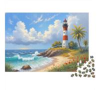 Faro spiaggia scena Rompicapo 1000 Pezzi In cartone Extra Spesso, Un Classico Puzzle A Pezzi Per Pace Interiore, Ideale Per Sfida Personale, Regalo Di Compleanno Originale 52x38cm/1000pcs