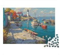 Faro sulla Costa Puzzle 1000 Pezzi Carta per Adulti Barche del Porto Puzzle per Famiglia Relax Decorazioni Regalo 70x50cm/1000pcs