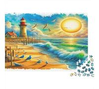 Faro sulla costa Puzzle 1000 Pezzi Carta Per Adulti Spiaggia Onda Puzzle per Adulti Relax Concentrazione Famiglia Decorazione Regalo 70x50cm/1000pcs