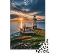 Faro sulla Costa Puzzle 1000 Pezzi per Adulti Tramonto Romantico Cielo Gioco di Puzzle 1000 Pezzi Carta Relax Decorazione Casa Famiglia Regalo 52x38cm/1000pcs