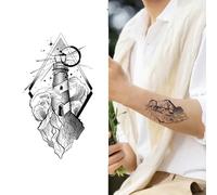 Faro | Tatuaggi temporanei a base di erbe raffiguranti onde dell'oceano e montagne, impermeabili, resistenti allo sfregamento e duraturi per 2 settimane. Tatuaggi finti(2pcs)