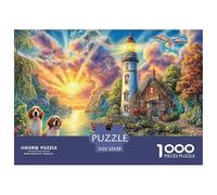 Faro Tramonto Città colorata sul fiume al tramonto Puzzle da 1000 pezzi per adulti e bambini Splendidamente illustrato 52x38 cm/1000 pezzi