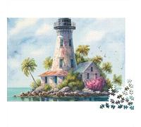 Faro tropicale con casa Puzzle da 1000 pezzi Faro dell'isola tropicale per adulti Gioco educativo Decorazione per la casa Difficile Stimolante Regalo di compleanno 52x38cm/1000pcs