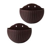 Faroby 2 pz 8, 3x6, 5x3, 7 Pollici da Appendere a Parete per Esterni, vasi per Piante a semicerchio in plastica Imitazione Rattan per Recinzione del Balcone, caffè