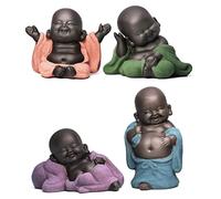 Faroby 4 Statue di Buddha Sorridente - Set di Adorabili Statuette di Buddha Che Ride, graziose Decorazioni per Bambini con Fantastici Dettagli, Ornamenti Felici regalabili