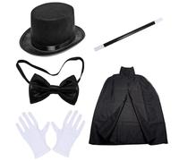 Faroby Costume da Mago per Bambini, Finta di Giocare a Giochi di Ruolo, Il Set da Mago Include Cappello, Guanti, Bacchetta Magica, Cravatta e Mantello per Halloween