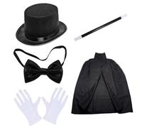 Faroby Costume da Mago per Bambini, Finta di Giocare a Giochi di Ruolo, Il Set da Mago Include Cappello, Guanti, Bacchetta, Cravatta e Mantello per la Scena della Festa di Halloween