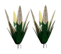 Faroby Decorazione da esterno per piante di agave in metallo, luci solari da giardino 2 pezzi, arte da giardino in metallo agave con luce a LED, decorazioni per cortile di piante, verde