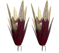 Faroby Decorazioni da esterno per piante di agave in metallo, luci solari da giardino 2 pezzi, arte da giardino in metallo con agave a luce LED, decorazioni per piante da, rosso
