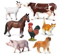 Faroby Figurine di Animali da Fattoria, Set da 7 Pezzi di Giocattoli di plastica realistici Include Mucca Gatto Maiale - Decorazioni educative per la casa e la Scuola
