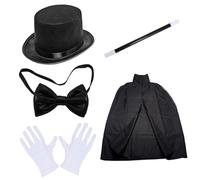 Faroby Il Set di Costumi da Mago per Bambini Include Cappello, Guanti, Bacchetta, Cravatta, Mantello, Finta di Giocare a Un Ruolo