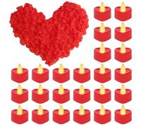 Faroby Kit candela a LED con petali di rosa artificiali e cuore romantico Candela tealight a LED romantica senza fiamma, 24 pezzi