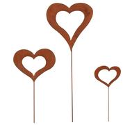 Faroby Pali da Giardino a Forma di Cuore Color ruggine da 3 Pezzi (8, 5, 5, 4), paletti da Giardino Decorativi con palo di Ferro Lungo e Robusto