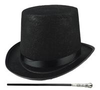 Faroby Set di costumi per cappello a cilindro di Halloween da 2 pezzi con bastone nero, accessorio cosplay mago Steampunk