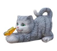 Faroby Statua da Giardino Solare per Gatti con Luce a Farfalla, Statuetta di Gatto Colorata in Resina per Patio di casa, Grigio
