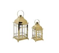 FAROLA SET 2 METAL CRISTAL 22X22X57 DORADO