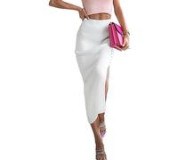FaroLy Gonna Donna a Coste in Maglia Spaccata Elasticizzata a Matita Bodycon Midi Gonna Lunga a Vita Alta Elegante e Sottile (Color : White, Size : S)