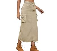 FaroLy Gonna Donna Y2K Denim Cargo Gonna Lunga di Linea con Coulisse Regolabile e Tasca con Patta, con Tasca (Color : Beige, Size : L)