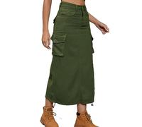 FaroLy Gonna Donna Y2K Denim Cargo Gonna Lunga di Linea con Coulisse Regolabile e Tasca con Patta, con Tasca (Color : Green, Size : L)