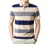 FaroLy Polo A Righe con Blocchi Di Colore, Colletto Classico, Abbottonatura, Maniche Corte Da Uomo, Adatta Sia per L'uso Quotidiano Casual Che per L'ambiente Lavorativo(Khaki,4XL)