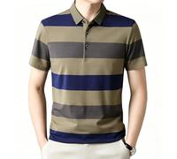 FaroLy Polo A Righe con Blocchi Di Colore, Colletto Classico, Abbottonatura, Maniche Corte Da Uomo, Adatta Sia per L'uso Quotidiano Casual Che per L'ambiente Lavorativo(Army Green,4XL)