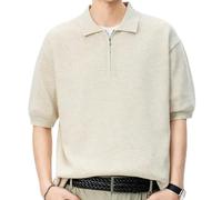 FaroLy Polo Da Uomo Dalla Vestibilità Ampia, Abbottonatura con Mezza Zip Orlo A Costine Tessuto Traspirante, Adatta Sia per Il Lavoro Che per Il Tempo Libero(Light grey,4XL)