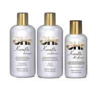 FAROUK Kit CHI Keratin Shampoo+Balsamo+Crema CAPELLI LISCI