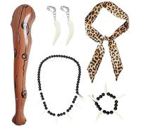 Fartoni Costume Cavernicolo Uomo Donna Bambino O Bambina In Stile Troglodita O Preistorico Per Carnevale Completo Di Collana Con Ossa Mazza Orecchini E Foulard Accessori Ideali Per Feste A Tema