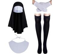 Fartoni Velo suora per costume da suora ragazza o donna. Velo+Bavaglino+Guanti+Collant Accessori Costume Religioso Halloween. Terrore o paura accessori per costumi Halloween.